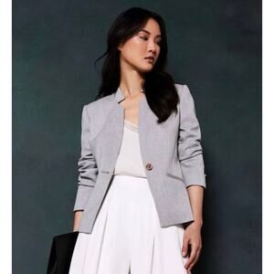 Ted Baker Daizi Textured Tailored Blazer Grey Gray 4 Fitted Jacket Cotton
